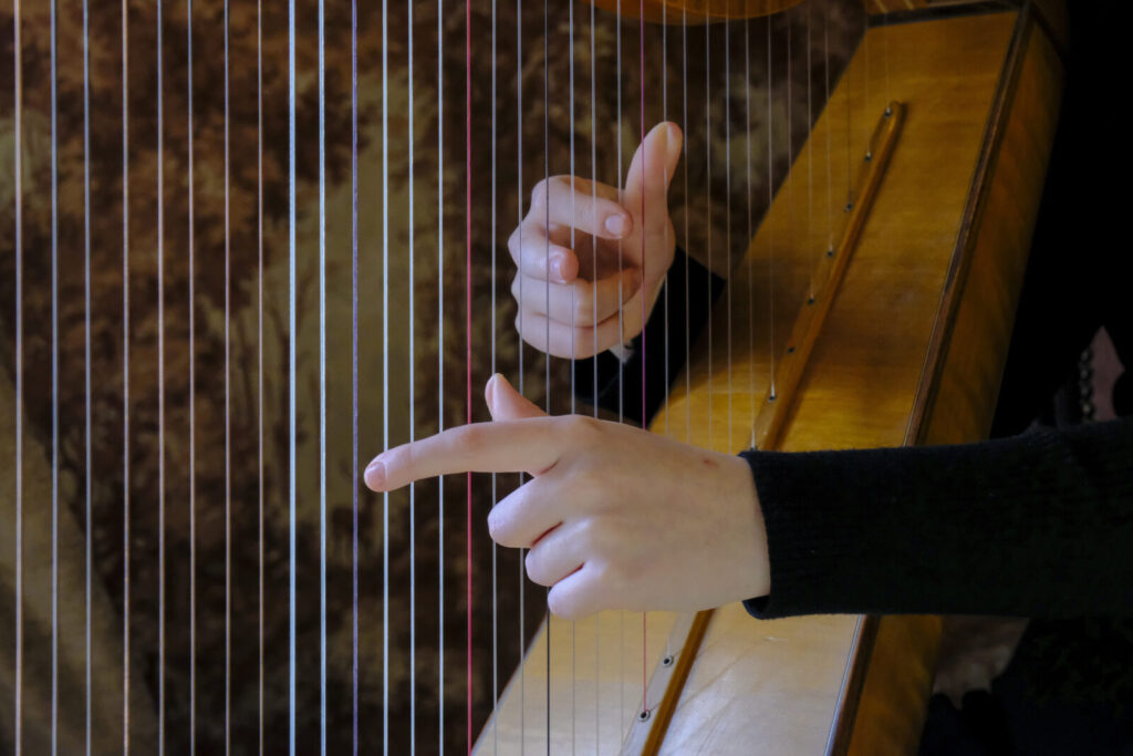 hands playing a harp